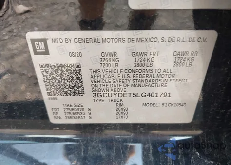 2020 Chevrolet Silverado 1500 4Wd Short Bed Lt из США, поврежденный, VIN 3GCUYDET5LG401791